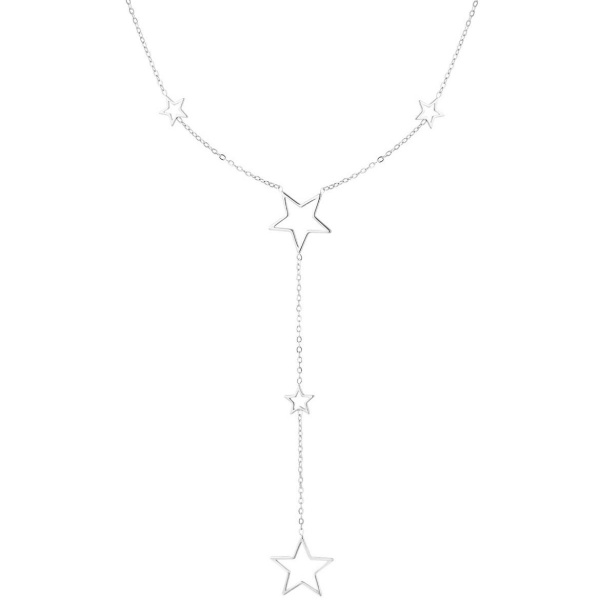 Star Drop Long Necklace - Silver